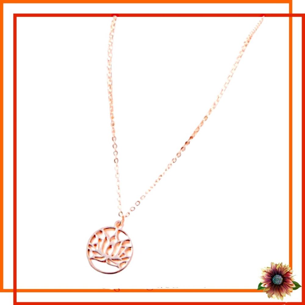 NEW ROSE GOLD TONE LOTUS PENDANT O CHAIN WITH 2" EXTENSION